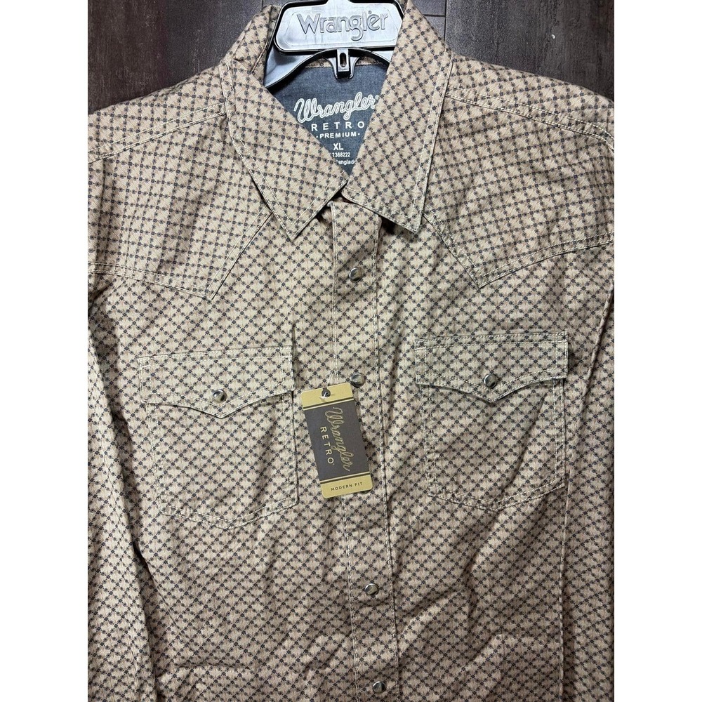 Wrangler Retro Premium Mens XL Tan Geometric Pearl Snap Western Shirt MVR236M